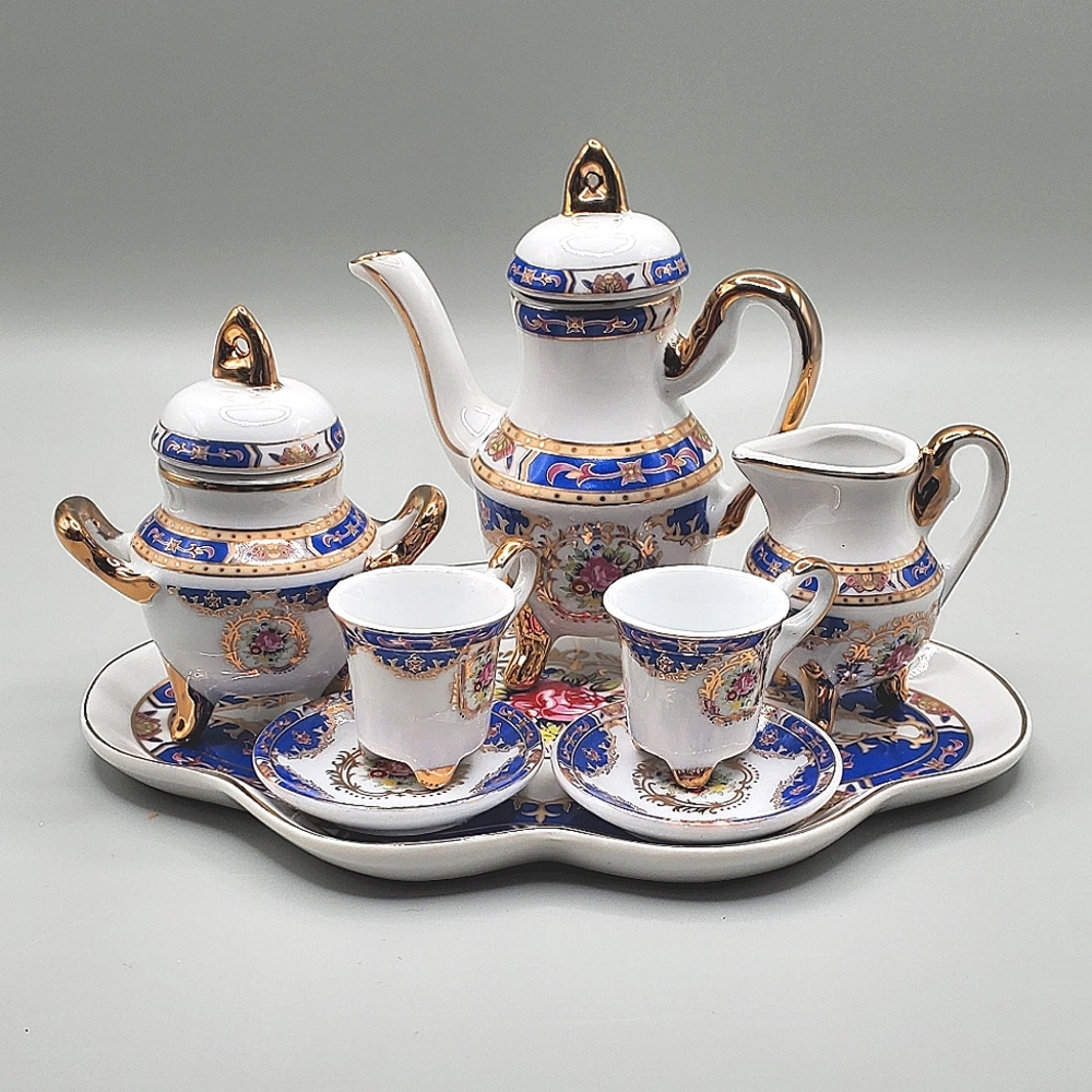 Adeline Floral Mini Porcelain 10 Piece Tea Set with Gold Accents